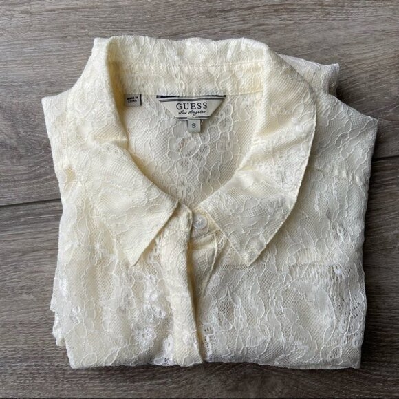 Guess Lace Button Down Stretch  Blouse Shirt - Picture 13 of 13